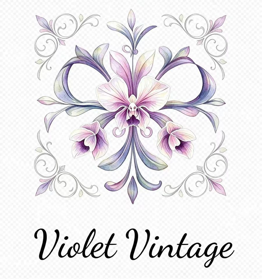 Violet Vintage orchid emblem — watercolor